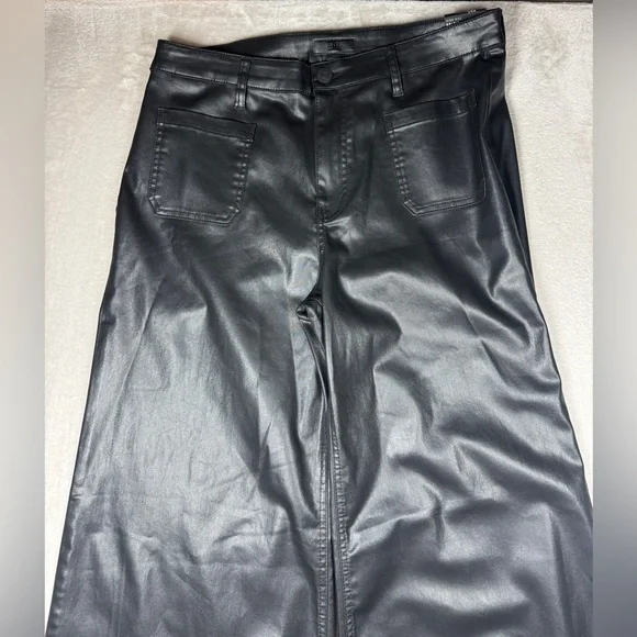 NWT Kut From The Kloth High Rise Goldie Super Flare Faux Leather Black Pants 14